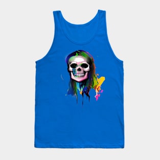 Neon Long Haired Skull Tank Top